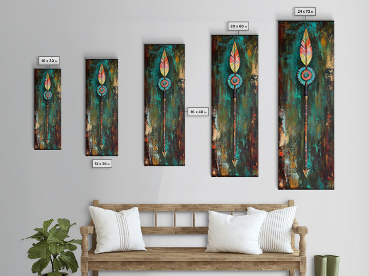 Tribal Arrow Art Canvas Print Southwest Wall Art Boho Decor Tall Narrow Art Rustic Wall Art Above Bed Wall Art