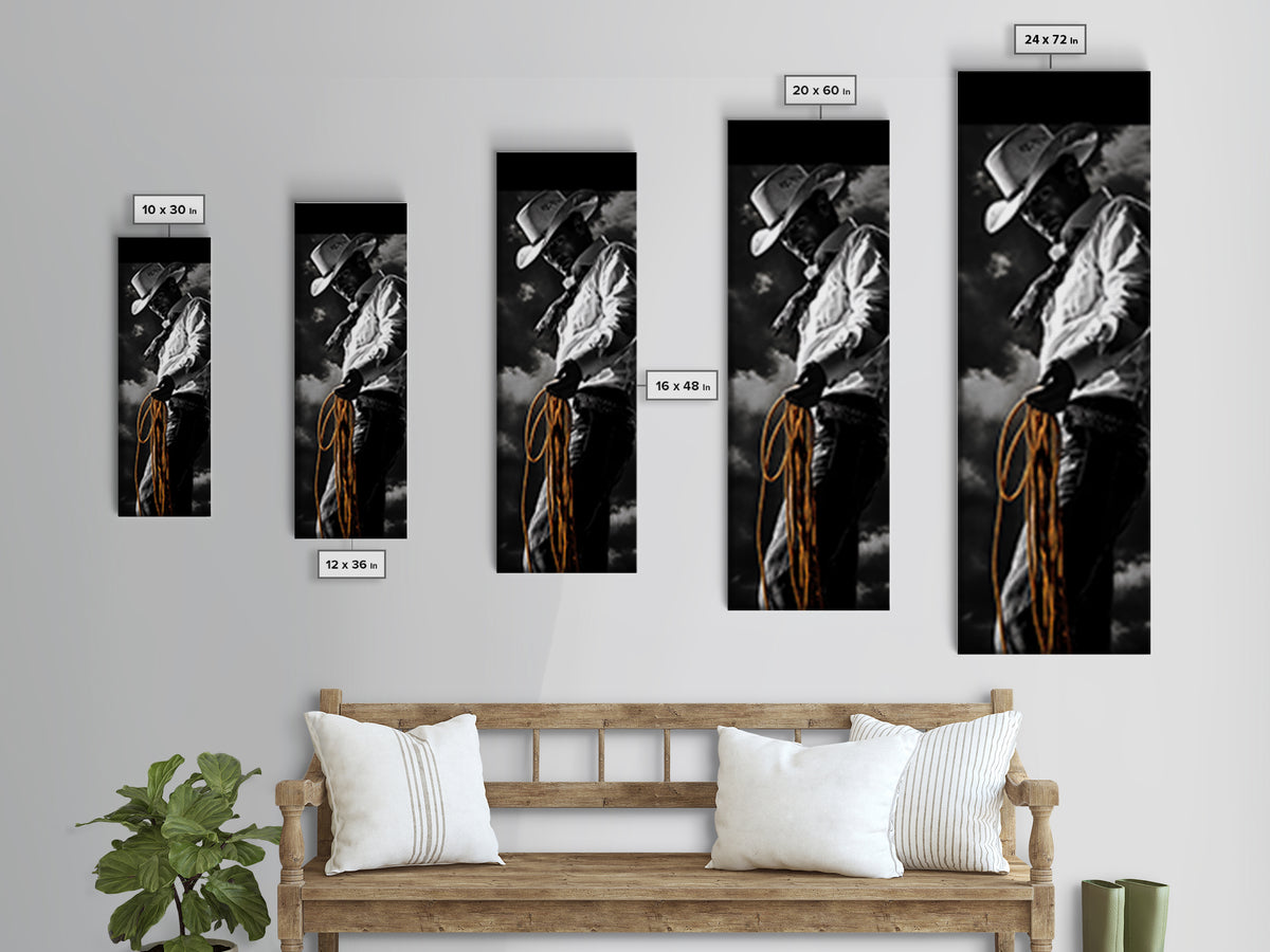 Cowboy Roping Art, Framed Canvas Print, western décor, rustic wall art, moody art, cowgirl painting, gift idea,southwest wall art