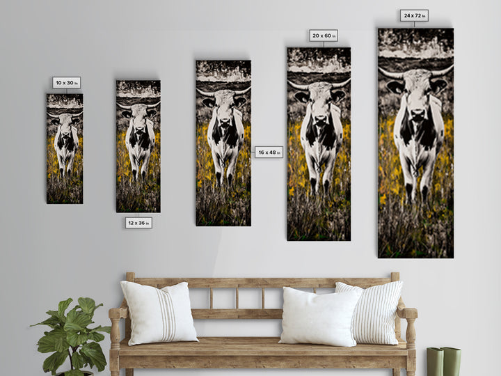 Moody Black and White Cow Canvas Print rustic wall art farmhouse decor southwest wall art bull and bear art wabi sabi wall art