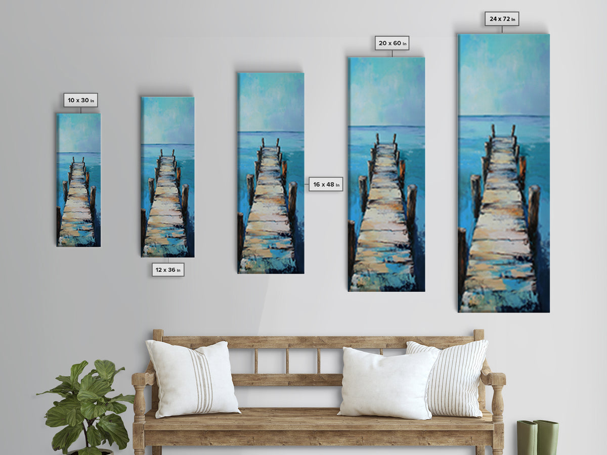 Coastal Dock Painting Framed Canvas Print coastal painting nautical wall art coastal decor seascape painting rustic wall art bedroom art