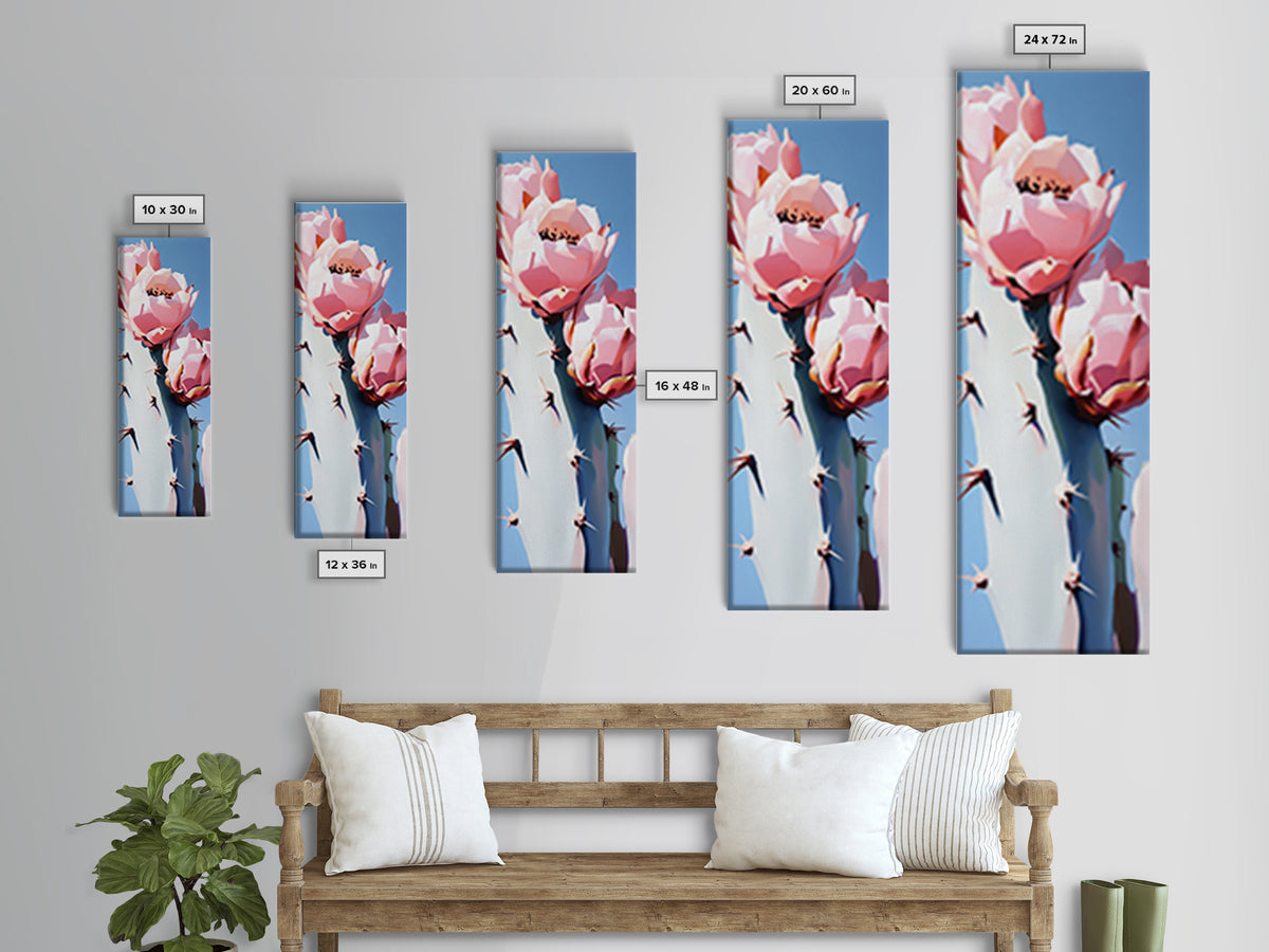 Blooming Cactus Painting Canvas Print, Southwest Wall Art, Botanical Prints, Pink Abstract Art, Desert Decor, Vertical Wall Art