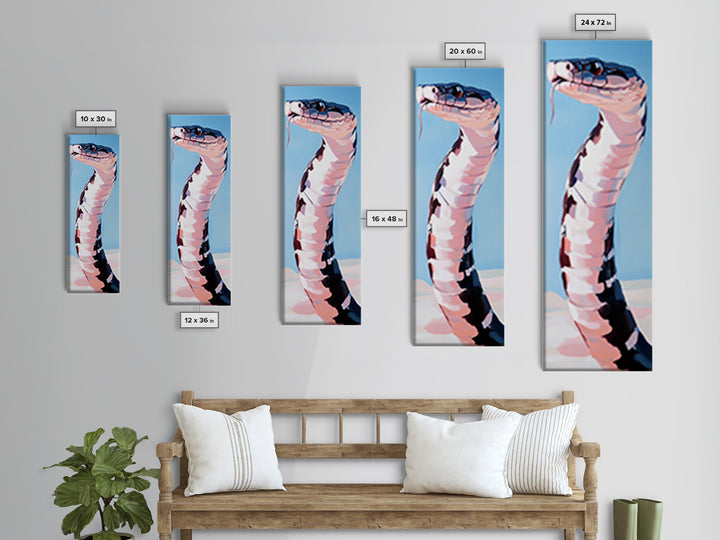 Black and White Snake Pink Canvas Print,  Moody Art, Minimalist Art, Vertical Wall Art, Rustic Decor, Gift Idea Him