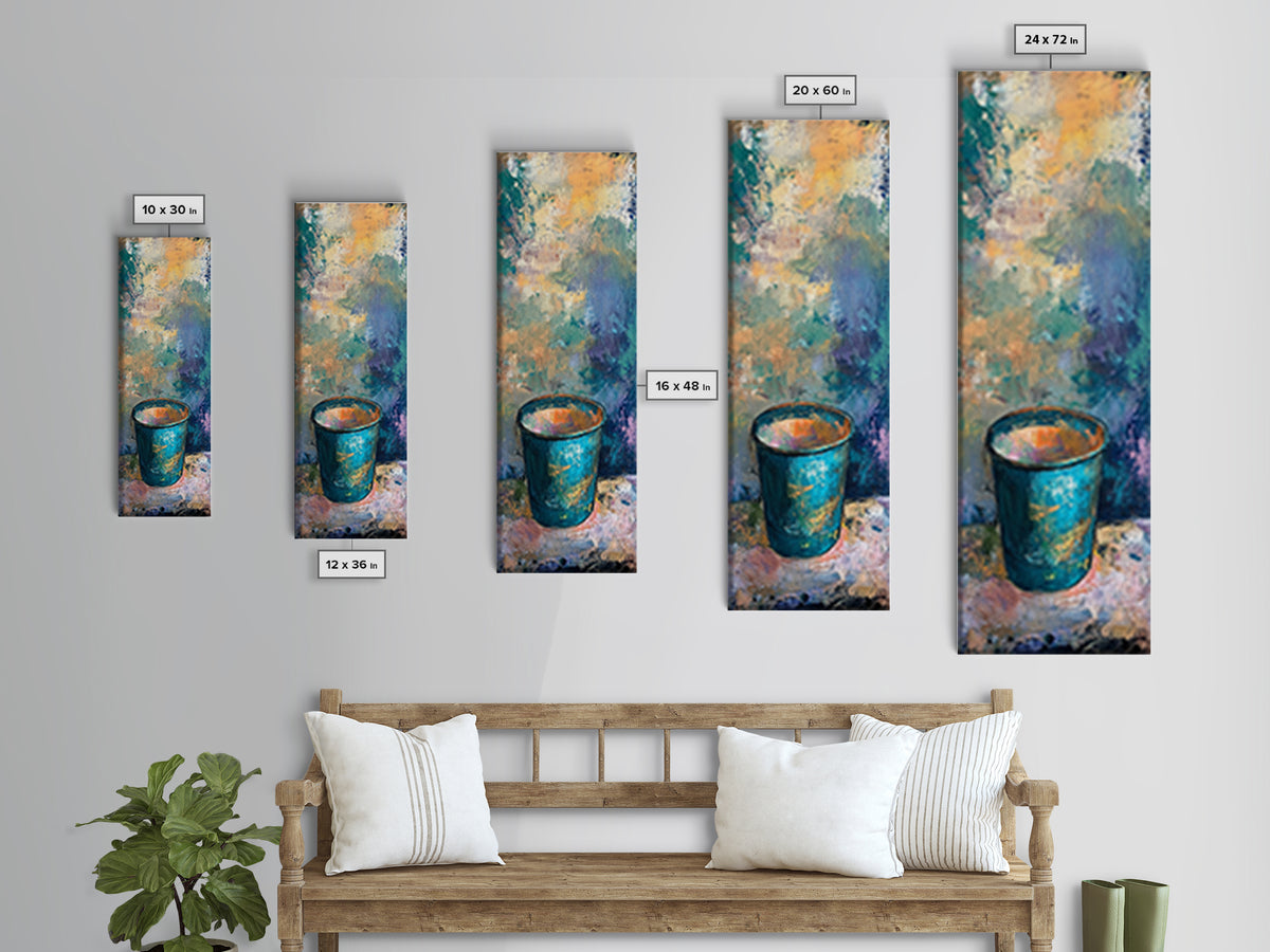 Abstract Blue Cup Framed Canvas Print rustic art farmhouse art coastal cowgirl wall art teal wall art kitchen decor wabi sabi wall art