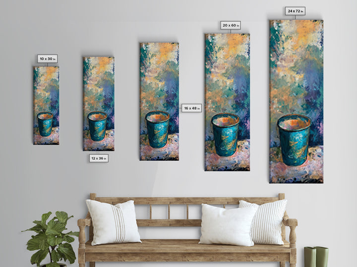 Abstract Blue Cup Framed Canvas Print rustic art farmhouse art coastal cowgirl wall art teal wall art kitchen decor wabi sabi wall art