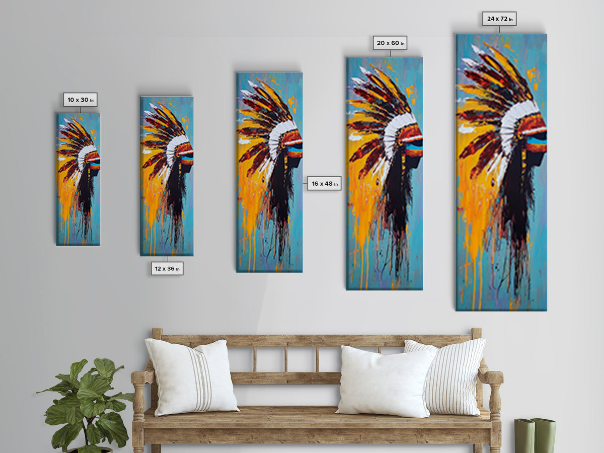 Bold Feather Headdress Canvas Print Afrocentric Wall Art Southwest Wall Art Colorful Portrait Painting Vertical Wall Art