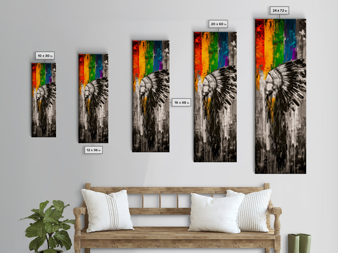 Black and White Headdress Canvas Print Moody Art African Art Dark Angels Wall Art Colorful Graffiti Wall Art Tall Narrow Art