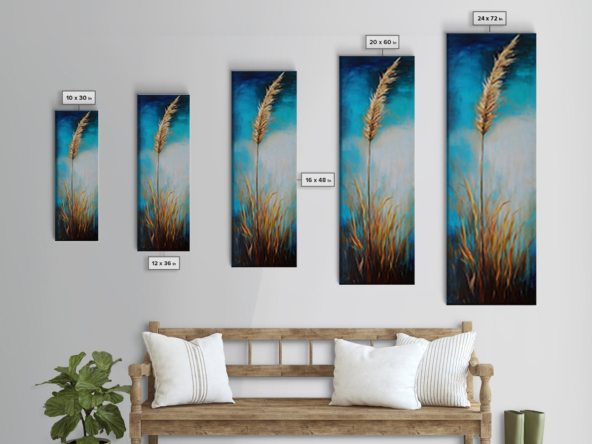 Golden Wheat Field Canvas Print Rustic Wall Art Vertical Landscape Painting Wabi Sabi Art Minimalist Art Tall Narrow Art