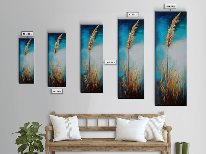 Golden Wheat Field Canvas Print Rustic Wall Art Vertical Landscape Painting Wabi Sabi Art Minimalist Art Tall Narrow Art