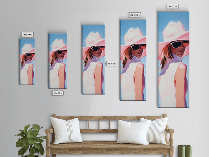 Chic Woman in Pink Hat Light Pink Wall Art Framed Canvas Print Fashion Illustration Modern Home Decor Bedroom Art