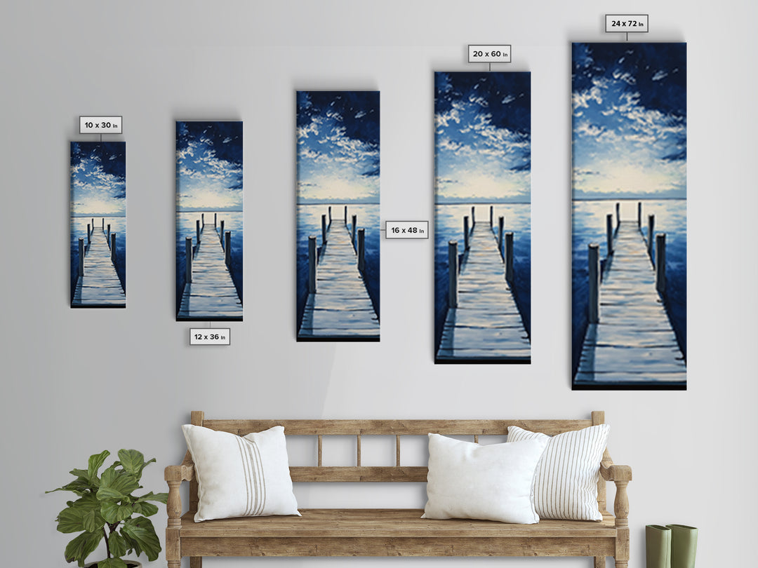 Dockside Tranquility Coastal Wall Art Framed Canvas Print Nautical Painting Blue and Green Wall Art Above Sofa Art Lake Tahoe Art