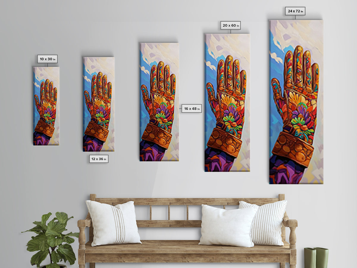 Vibrant Cowboy Glove Chicano Art Framed Canvas Print Whimsical Art Western Wall Art Colorful Home Decor Living Room Art
