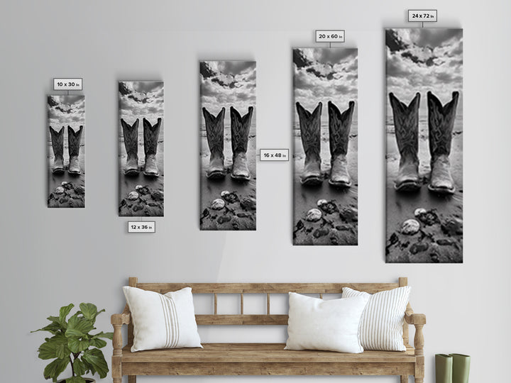 Cowboy Boots, Coastal Cowgirl, Wall Art, Framed Canvas Print, Rustic Décor, Western Artwork, Moody Art, Southwestern Wall Art