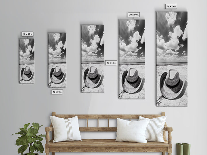 Straw Cowboy Hat, Beach Photography, Framed Canvas Print, Coastal Cowgirl, Wall Art, Rustic Décor, Minimalist Wall Art