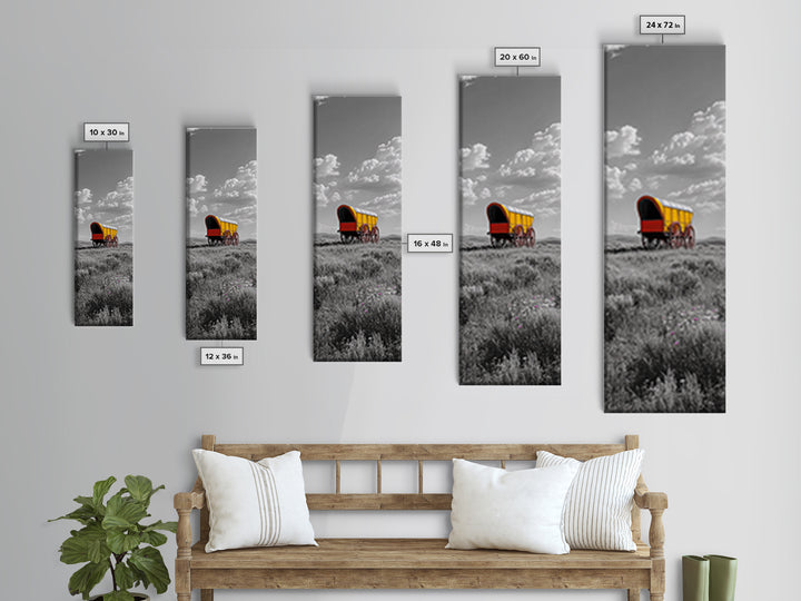 Nostalgic Wagon Trail Framed Canvas Print | Western Decor | Rustic Wall Art | Moody Landscape Art | Farmhouse Painting | Gift Idea | Panoramic Art