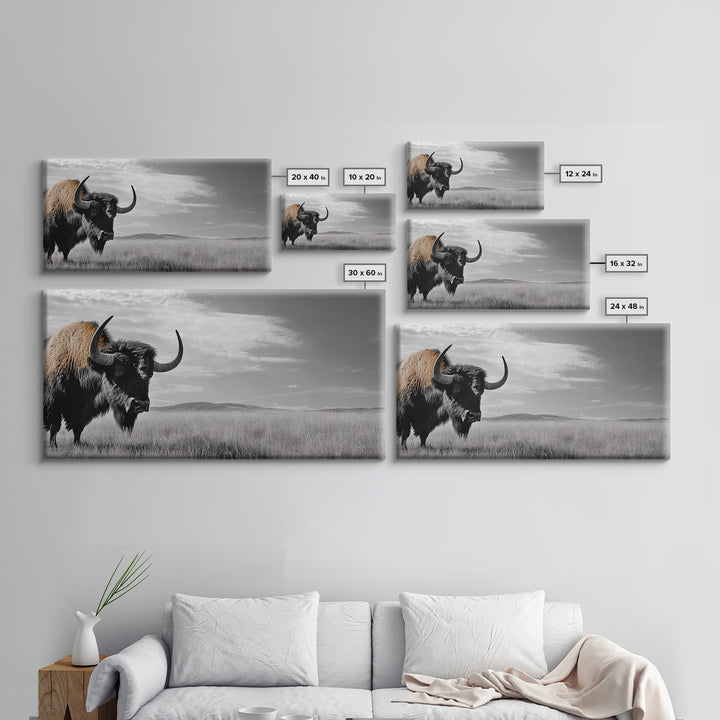 Buffalo Wall Art Canvas Print | Rustic Farmhouse Decor | Western Landscape Art | Moody Wall Art | Extra Wide Art | Nature Lover Gift