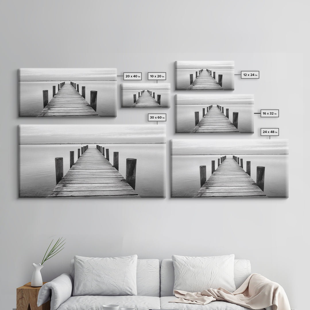 Dock, Nautical Wall Art, Extra Wide Art, Coastal Decor, Moody Art, Minimalist Art, Above Bed Wall Art, Framed Canvas Print
