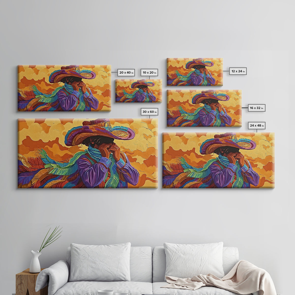 Bold Cowboy Portrait, western art, chicano art, rustic wall art, southwest wall art, moody art, colorful oil painting, canvas print