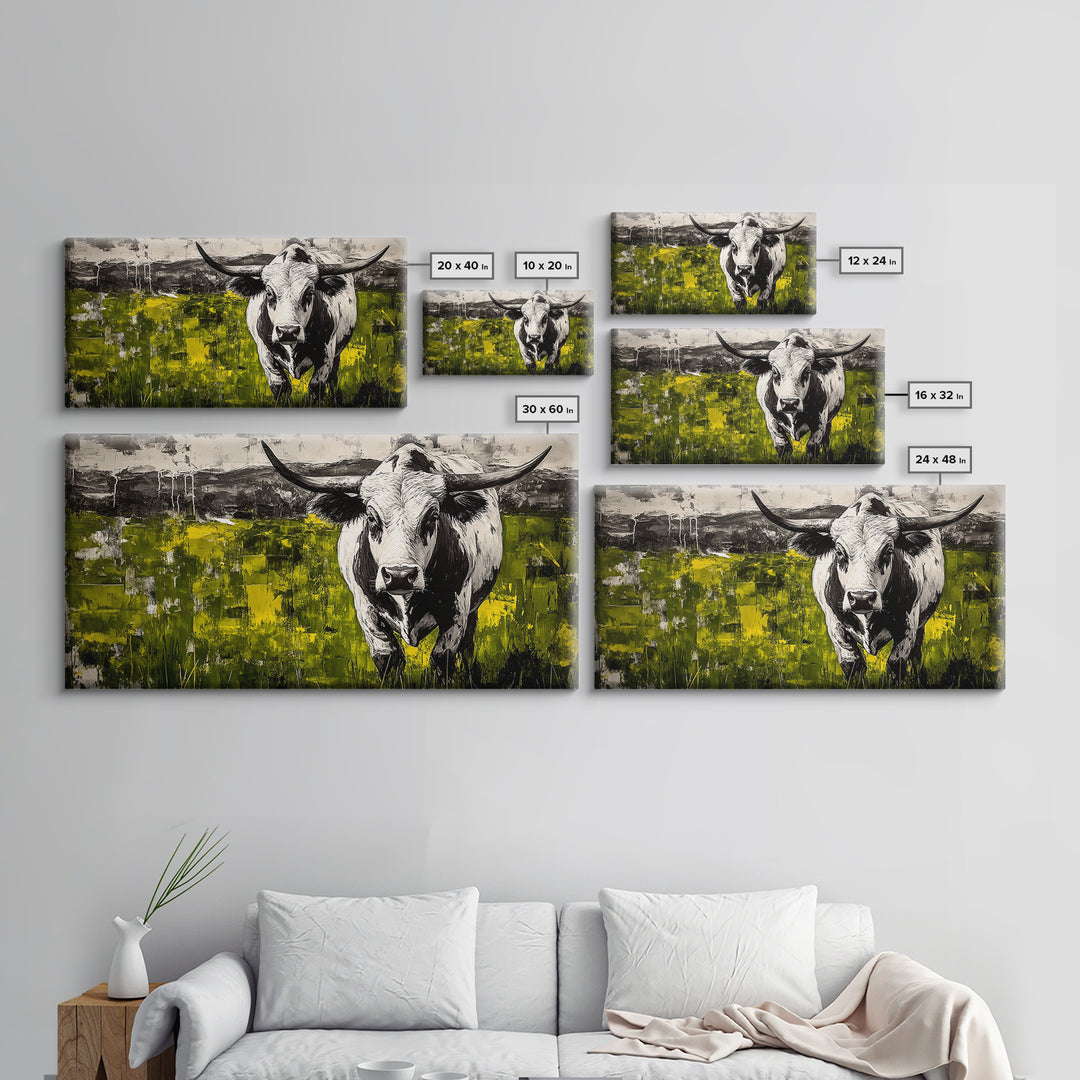 Bull Painting, rustic wall art, bull and bear art, farmhouse decor, green wall art, bold statement art, dramatic painting, Canvas Print