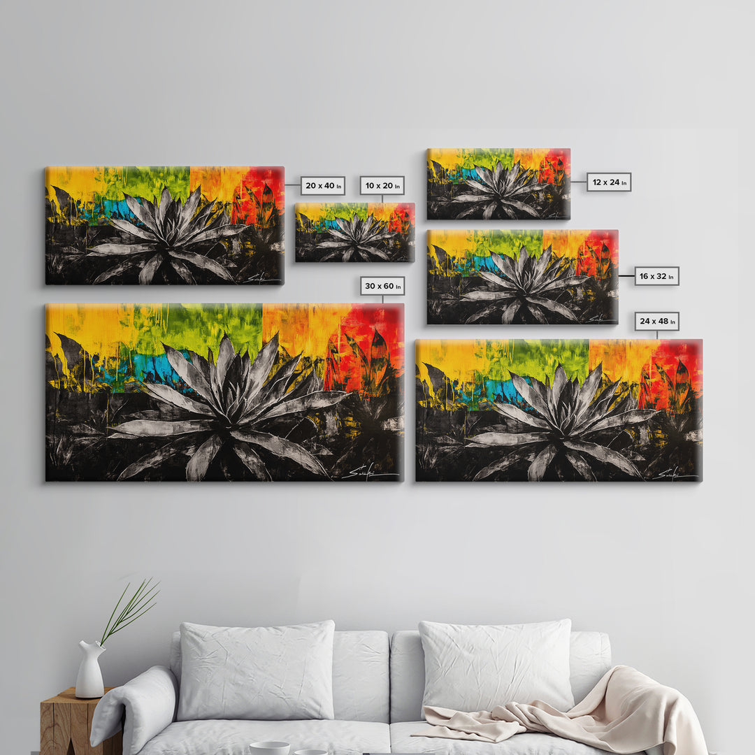 Agave Plant, southwest wall art, botanical prints, desert painting, abstract painting, extra wide art, framed canvas print, boho art