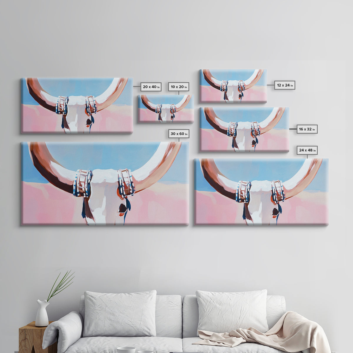 Bull Skull, Skull Art, Rustic Wall Art, Wabi Sabi Art, Southwest Wall Art, Long Narrow Wall Art, Canvas Print, Farmhouse Art, Extra Wide Art