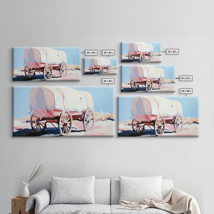 Covered Wagon, Vintage Western Art, Rustic Wall Art, Farmhouse Art, Coastal Cowgirl Wall Art, Light Pink Wall Art, Framed Canvas Print, Extra Wide Art