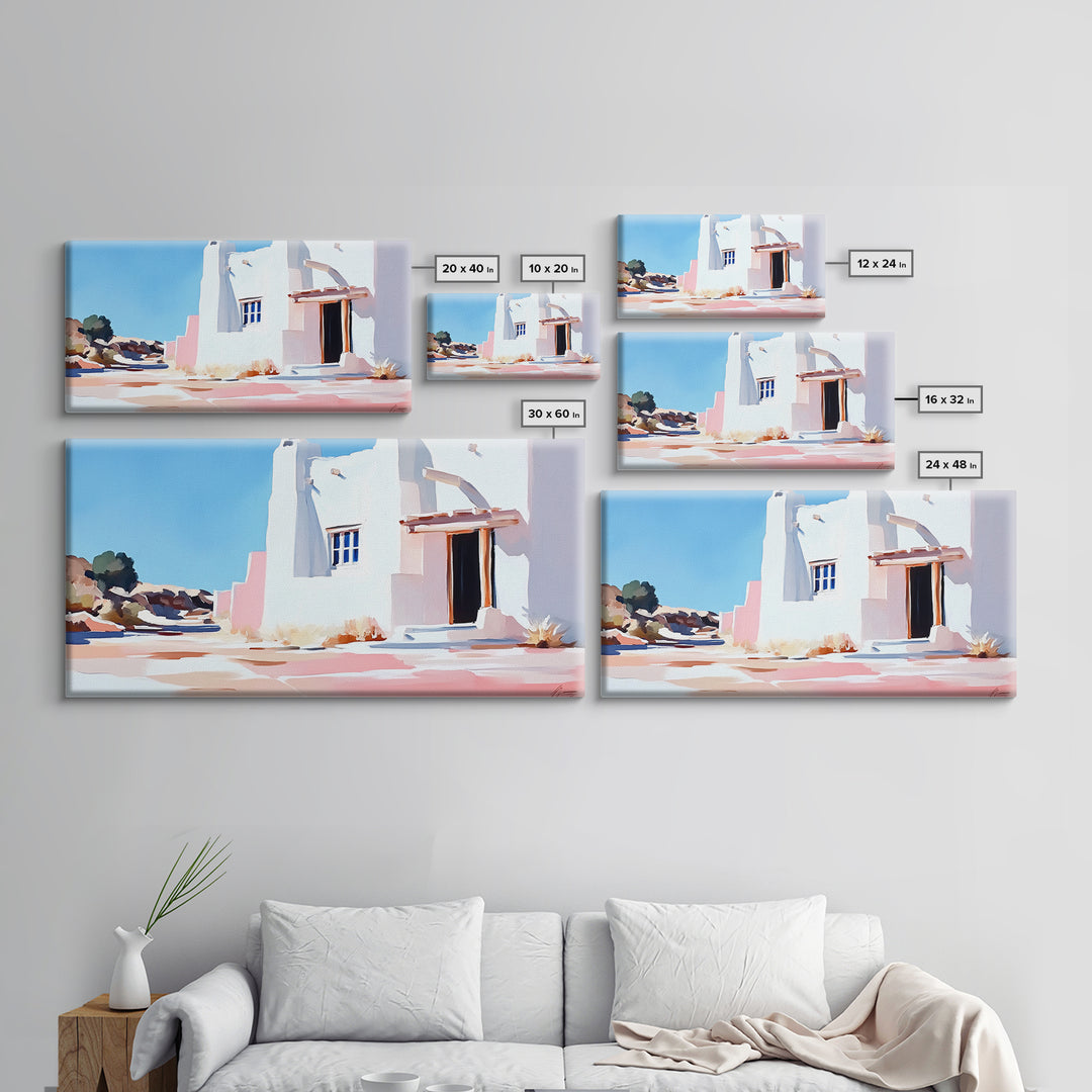 Adobe house, southwest art, rustic decor, framed canvas print, landscape painting, minimalist art, extra wide art, Joshua tree art