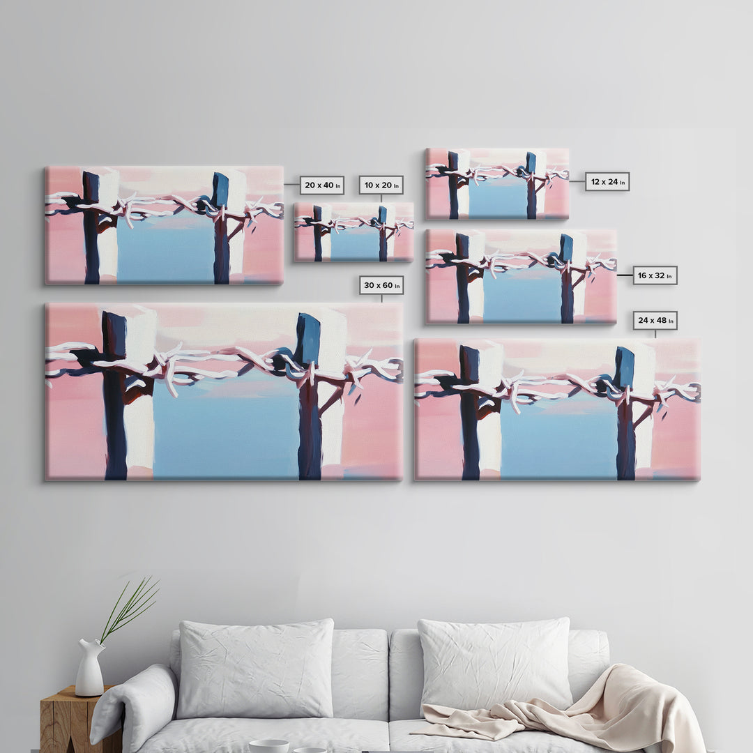 Barbed Wire Fence, rustic decor, pink abstract art, southwest wall art, minimalist art, boho art, framed canvas print