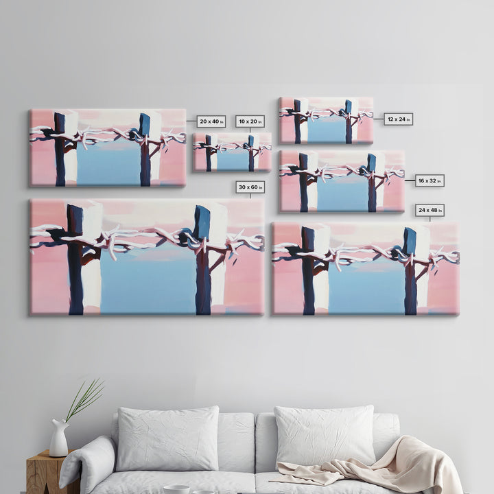 Barbed Wire Fence, rustic decor, pink abstract art, southwest wall art, minimalist art, boho art, framed canvas print