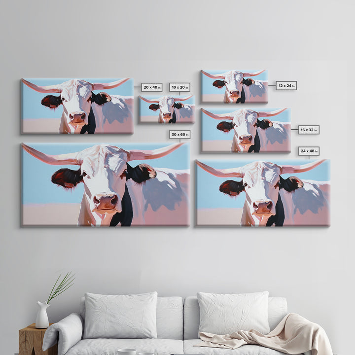 Bull And Bear Art, Rustic Wall Art, Farmhouse Art, Vintage Western Painting, Coastal Cowgirl Art, Framed Canvas Print, Above Couch Art