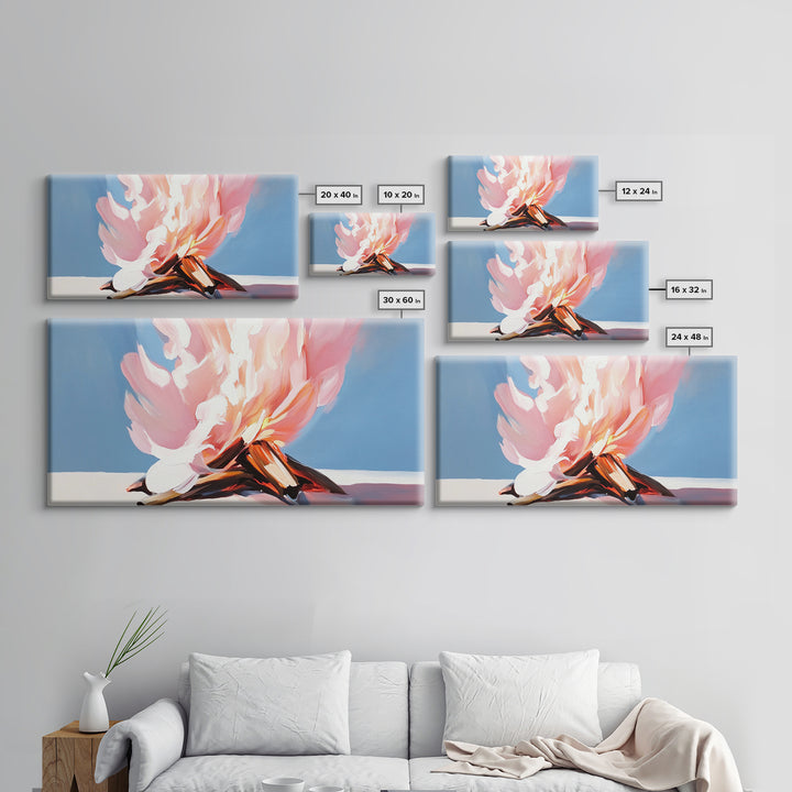 Campfire Painting, Rustic Art, Moody Art, Cozy Wall Art, Southwest Wall Art, Extra Wide Art, Framed Canvas Print, Above Couch Art, Panoramic Art