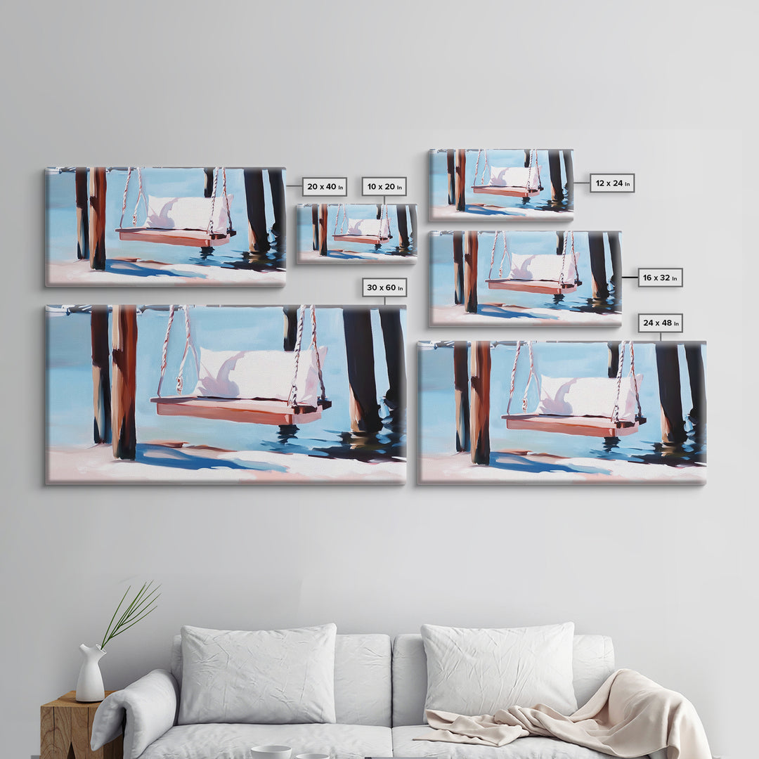 Coastal Swing Painting, Nautical Wall Art, Coastal Decor, Beach House Art, Panoramic Art, Canvas Print, Rustic Art, Guest Room Art