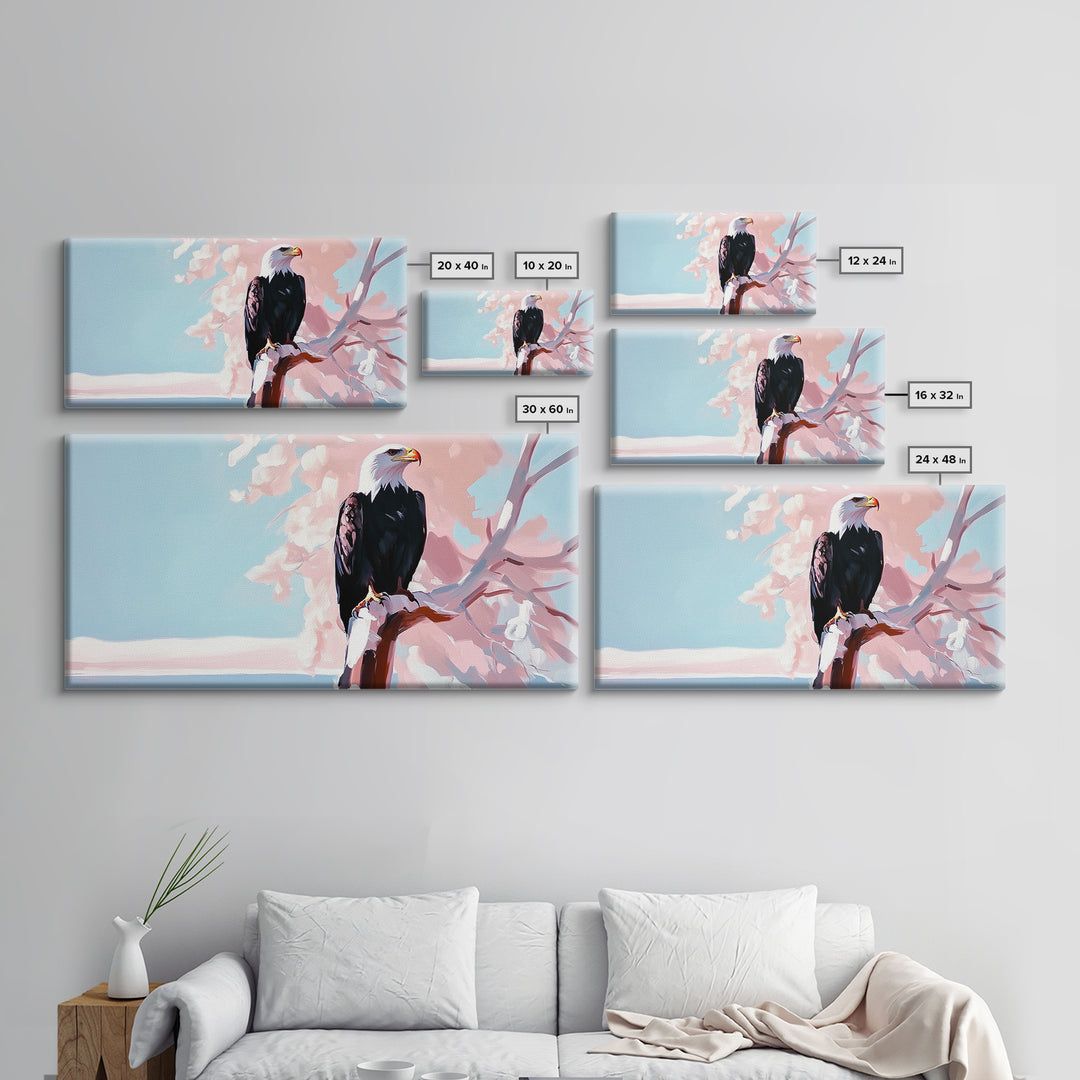 Bald Eagle, bird art, patriotic painting, wildlife painting, cherry blossom painting, vintage Christmas, canvas print