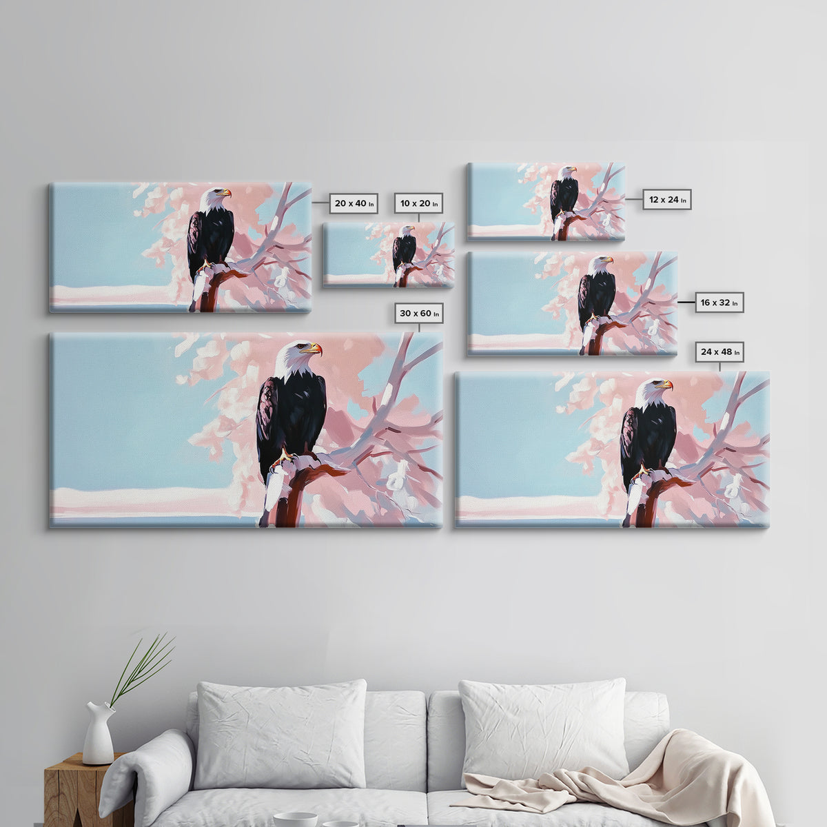 Bald Eagle, bird art, patriotic painting, wildlife painting, cherry blossom painting, vintage Christmas, canvas print