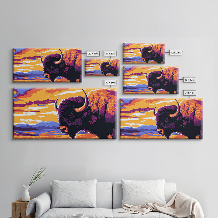 Bison Plains, rustic wall art, mountain painting, southwest wall art, landscape painting, extra wide art, Framed Canvas Print, farmhouse decor