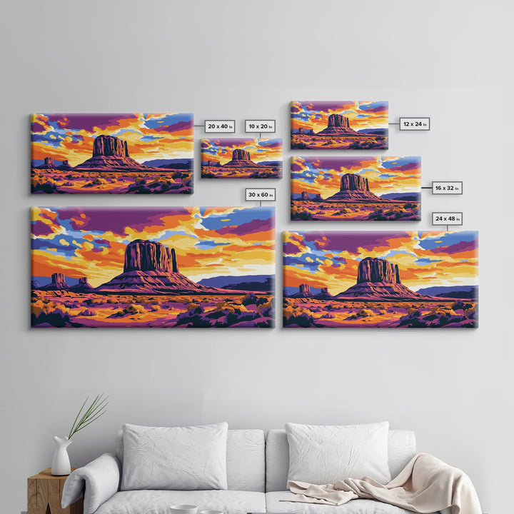 Monument Valley, desert painting, southwest wall art, mountain painting, boho art, panoramic art, Canvas Print, rustic wall art, cowboy gift