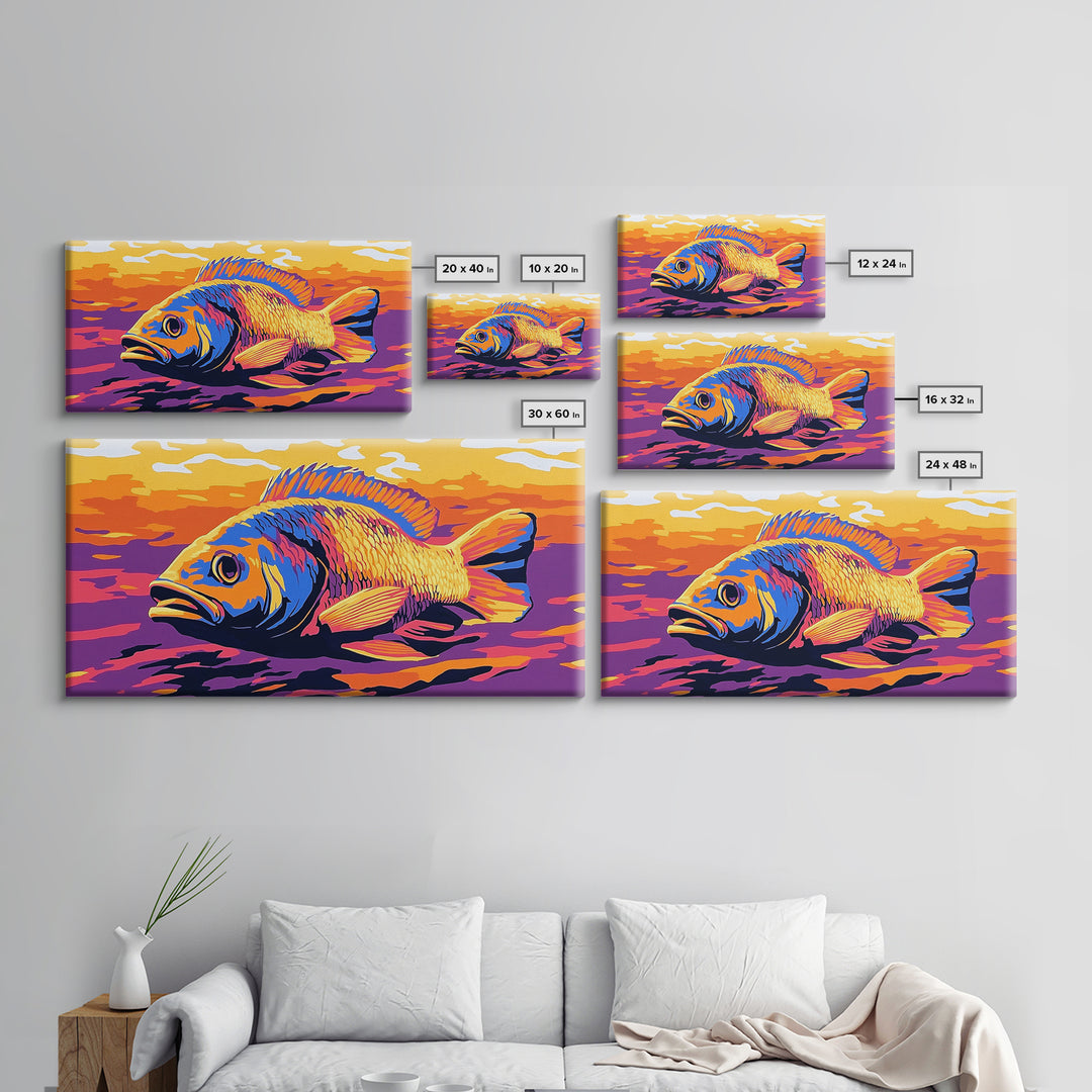 Vibrant Fish, Fly Fishing Art, Rustic Decor, Extra Wide Art, Nautical Wall Art, Framed Canvas Print, Gift Idea, Panoramic Art, Lake Tahoe Art
