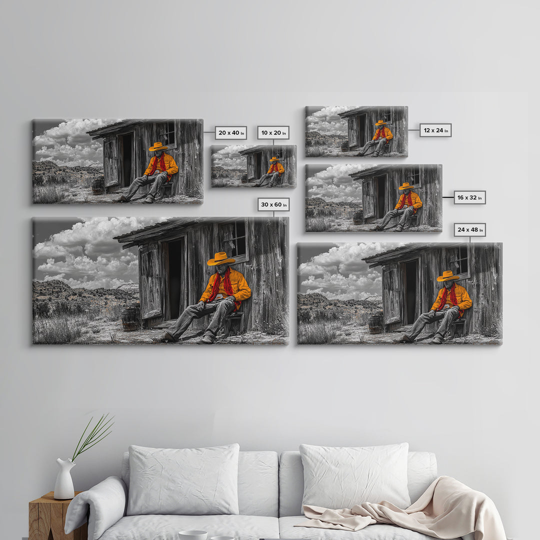 Cowboy Cabin Framed Canvas Print | Rustic Wall Art | Southwest Decor | Chicano Art | Above Couch Art | Moody Art | Western Landscape Art