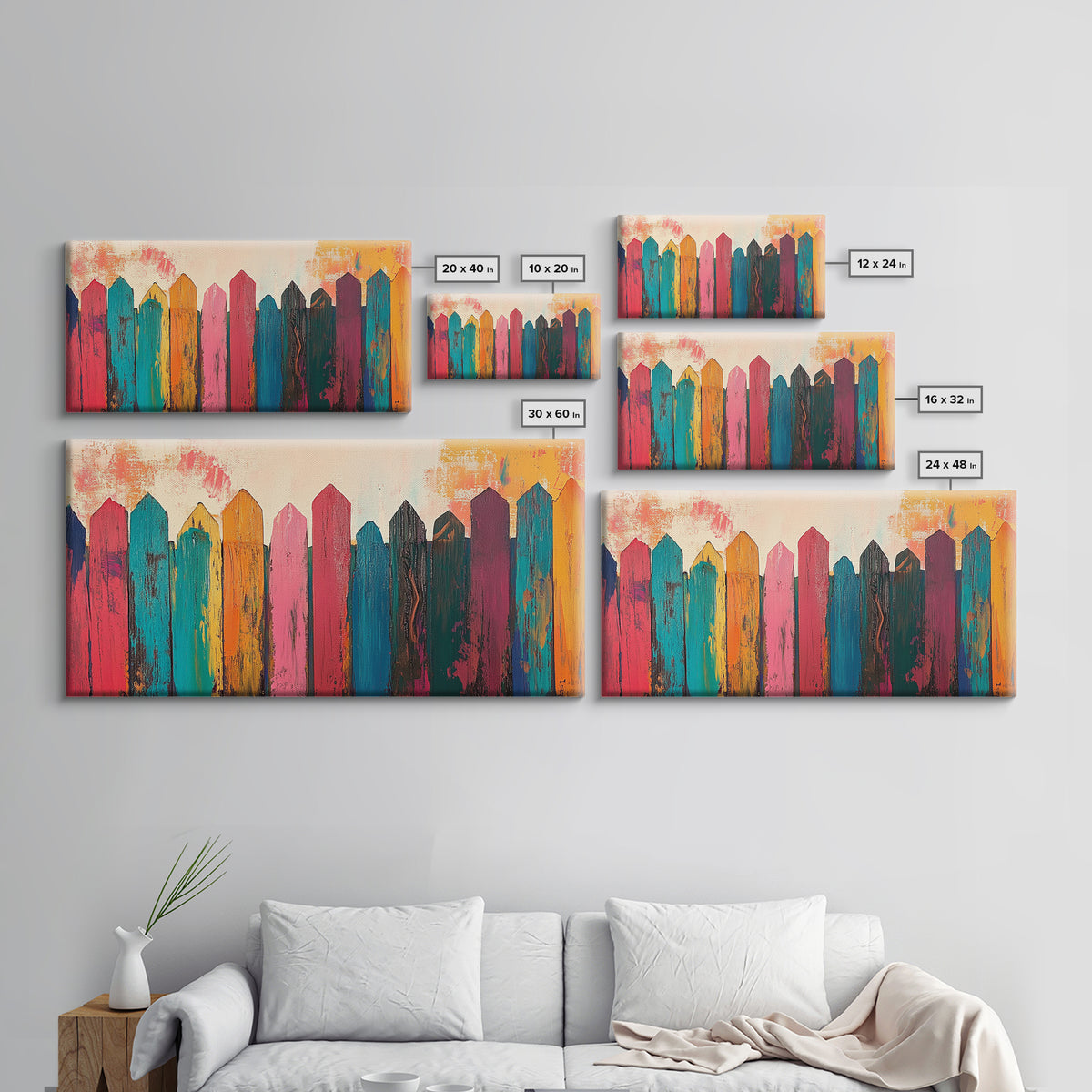 Rustic Fence Art, farmhouse art, rustic wall art, wabi sabi art, colorful wood painting, extra wide art, canvas print, southwestern decor