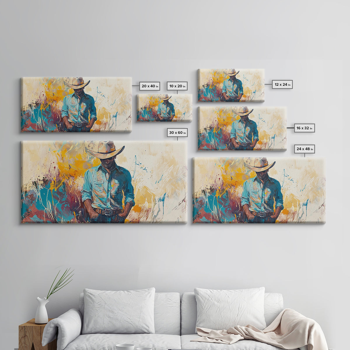 Cowboy Art, Western Painting, Rustic Wall Art, Vintage Horse Art, Dark Romance Painting, Moody Art, Extra Wide Art, Framed Canvas Print