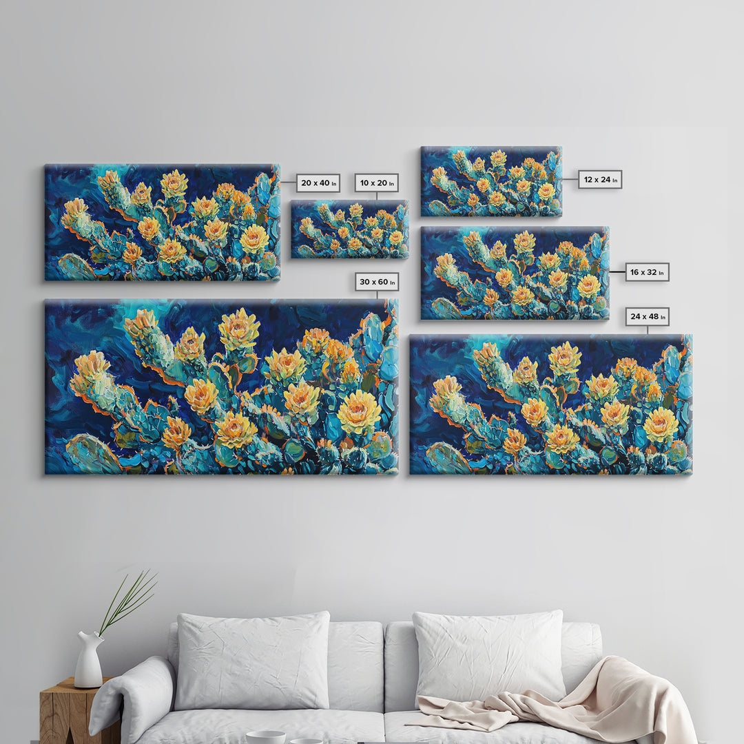 Cactus Bloom, Desert Flowers, Southwest Wall Art, Botanical Prints, Boho Art, Extra Wide Art, Bright Home Decor, Framed Canvas Print