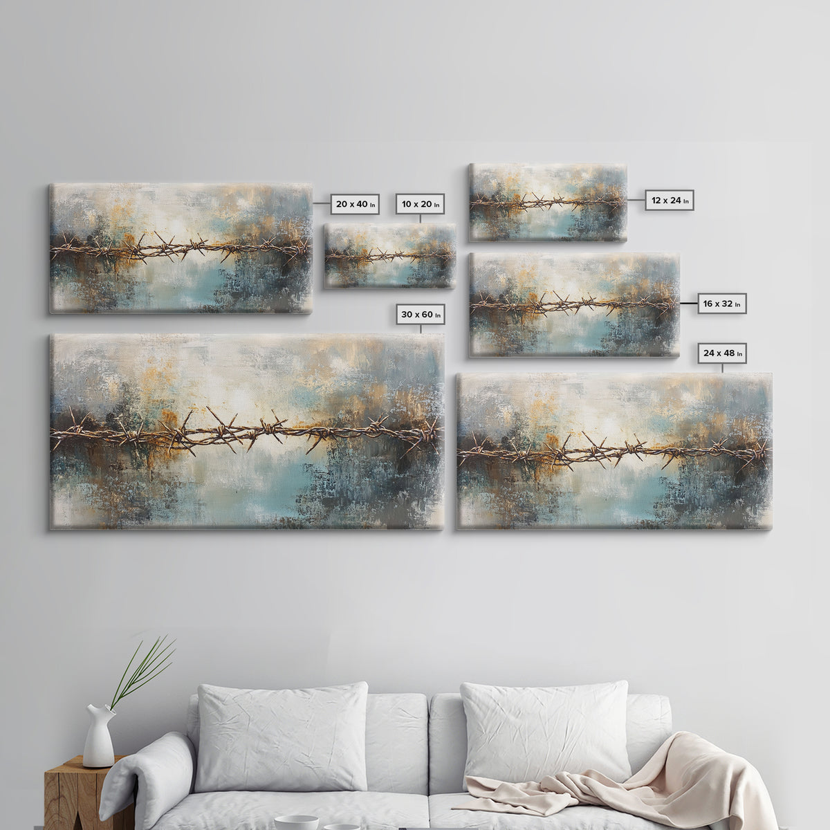 Barbed Wire Art, Canvas Print, Rustic Wall Art, Southwest Wall Art, Moody Art, Extra Wide Art, Above Couch Art, Farmhouse Wall Art
