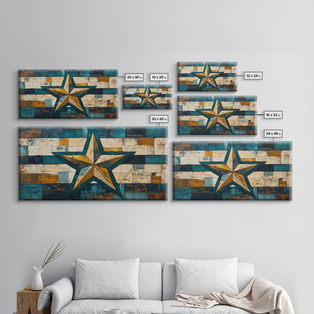 Lone Star Art, Framed Canvas Print, Rustic Wall Art, Southwest Wall Art, Geometric Wall Art, Extra Wide Art, Above Couch Art, Farmhouse Decor