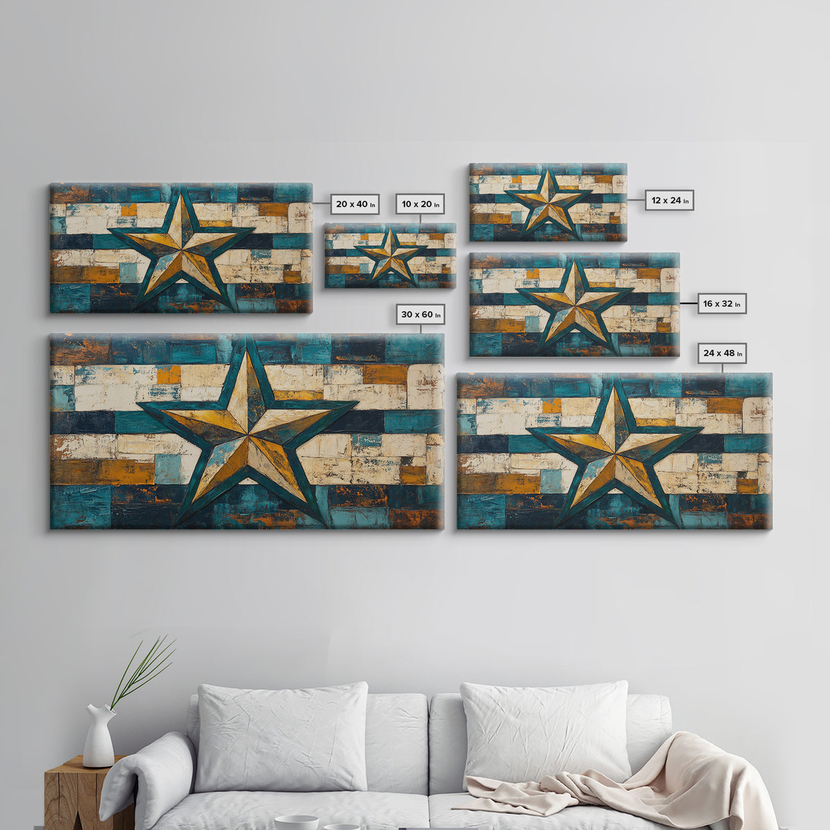 Lone Star Art, Framed Canvas Print, Rustic Wall Art, Southwest Wall Art, Geometric Wall Art, Extra Wide Art, Above Couch Art, Farmhouse Decor