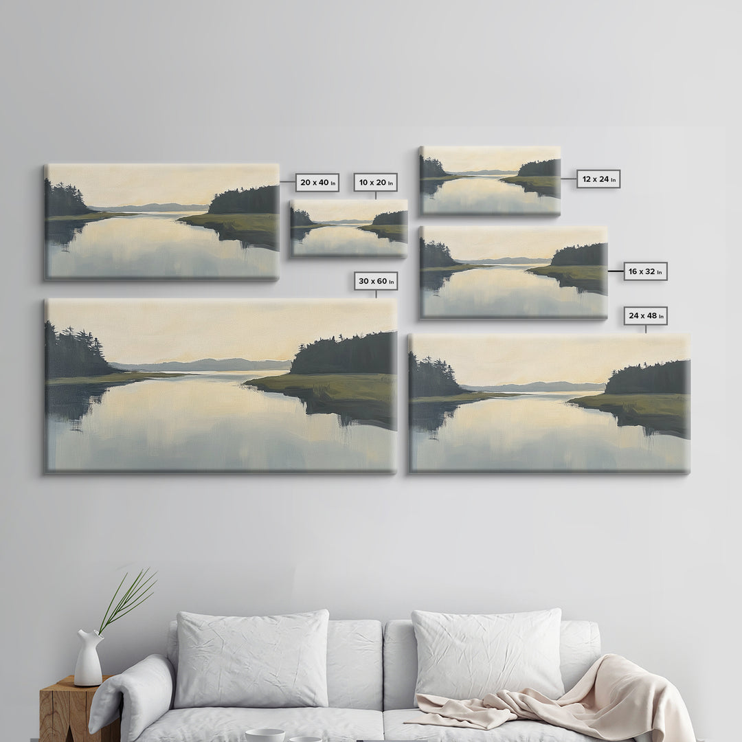 Marsh, Landscape Painting, Minimalist Art, Wabi Sabi Art, Moody Art, Guest Room Art, Above Bed Wall Art, Framed Canvas Print, Extra Wide Art