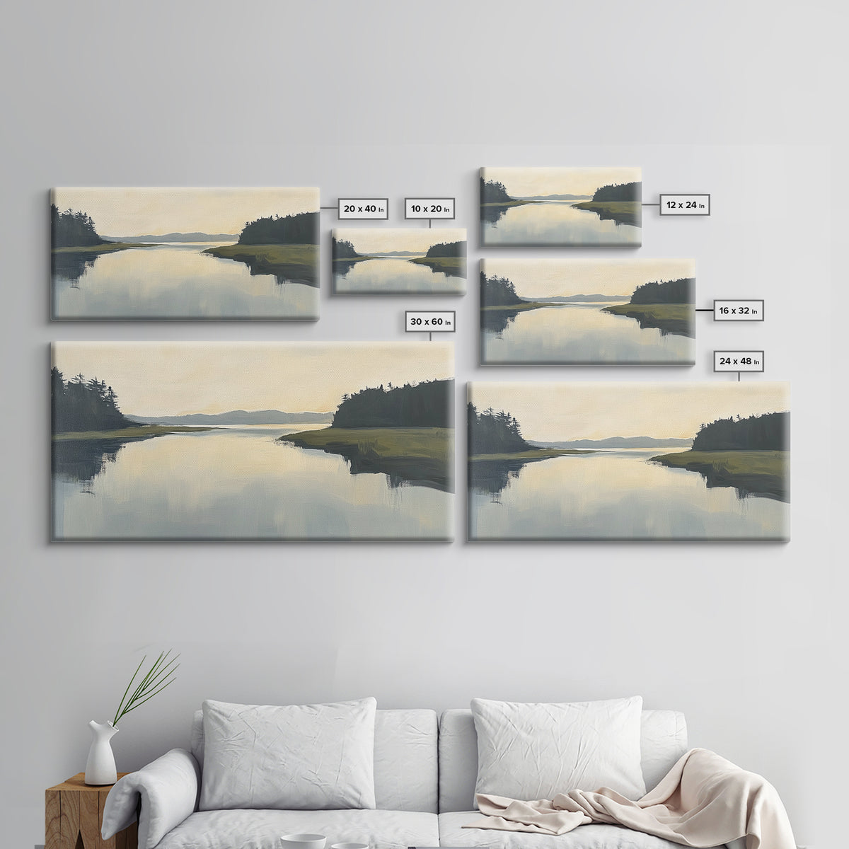 Marsh, Landscape Painting, Minimalist Art, Wabi Sabi Art, Moody Art, Guest Room Art, Above Bed Wall Art, Framed Canvas Print, Extra Wide Art