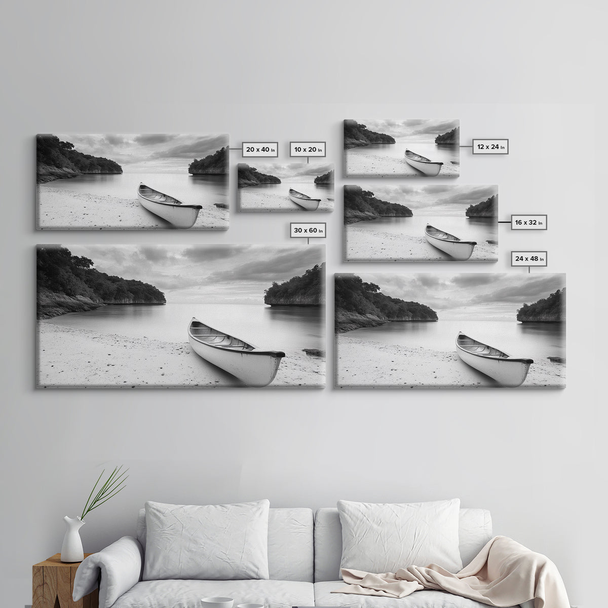 Rowboat, Seascape Painting, Nautical Wall Art, Extra Wide Art, Rustic Wall Art, Coastal Painting, Minimalist Art, Framed Canvas Print