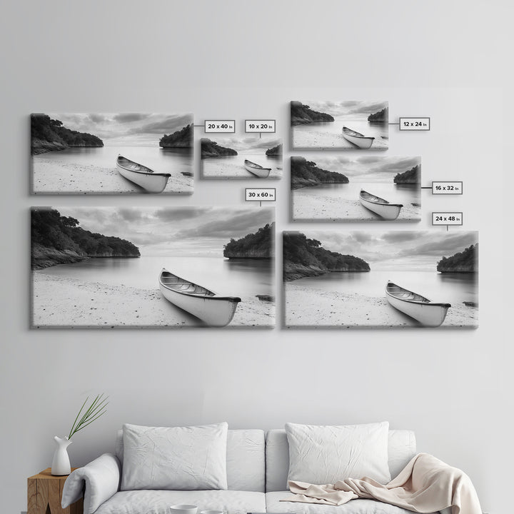 Rowboat, Seascape Painting, Nautical Wall Art, Extra Wide Art, Rustic Wall Art, Coastal Painting, Minimalist Art, Framed Canvas Print