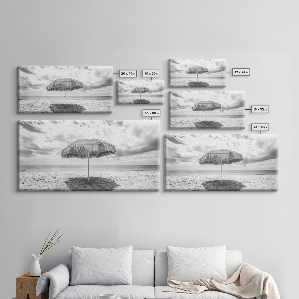 Beach Umbrella, Coastal Wall Art, Minimalist Art, Panoramic Art, Nautical Decor, Extra Wide Art, Coastal Landscape Art, Canvas Print