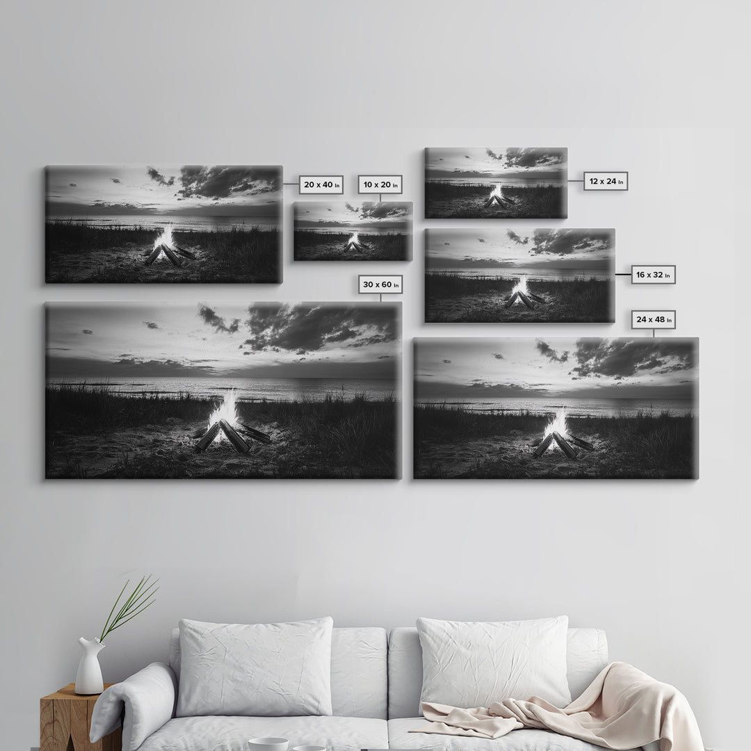 Beach Bonfire, coastal decor, nautical wall art, seascape painting, moody art, rustic wall art, dark romance painting, Canvas Print