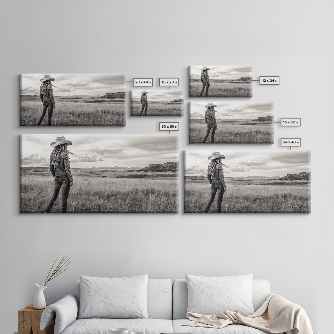 Black and White Cowgirl, western art, rustic decor, cowboy painting, southwest wall art, country art, black and white photography